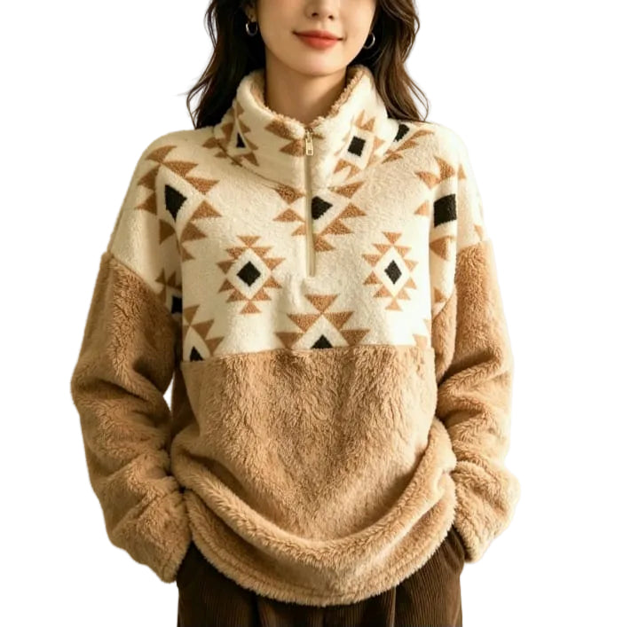 Polerón Polar con Estampado Geométrico Étnico